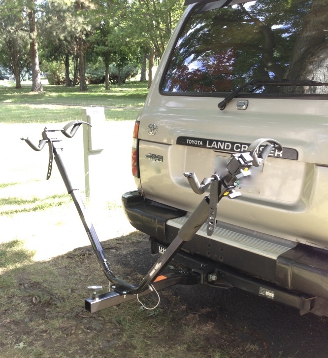 Front section of bike rack mounted to vehicle.