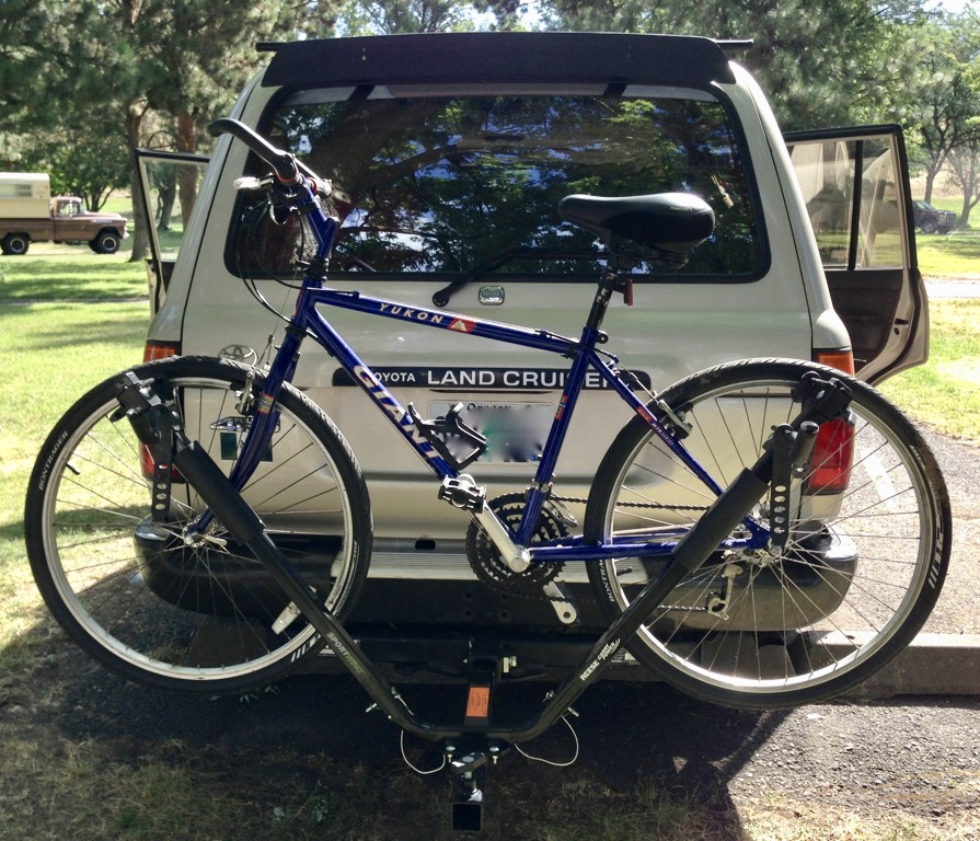 One bike mounted on rack.