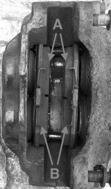 Here is a view of brake pads inside the brake calliper for preventative maintenance