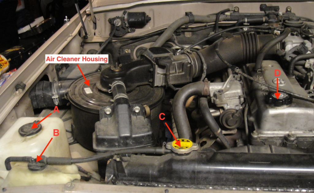 Fluid fill points and aircleaner are identified in this image for preventative maintenance